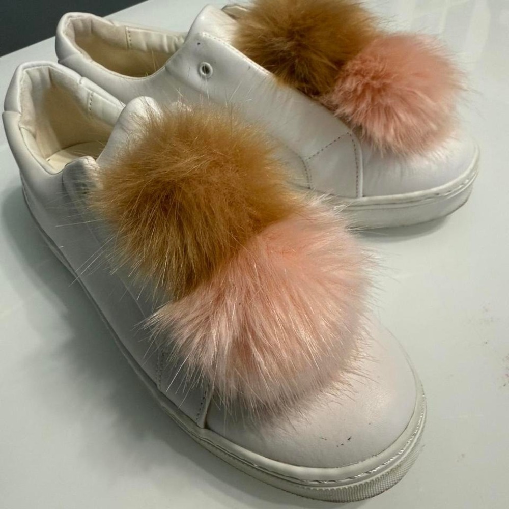Sam Edelman Pom Pom Sneakers‎ – White Leather Slip-On, Size 10.5